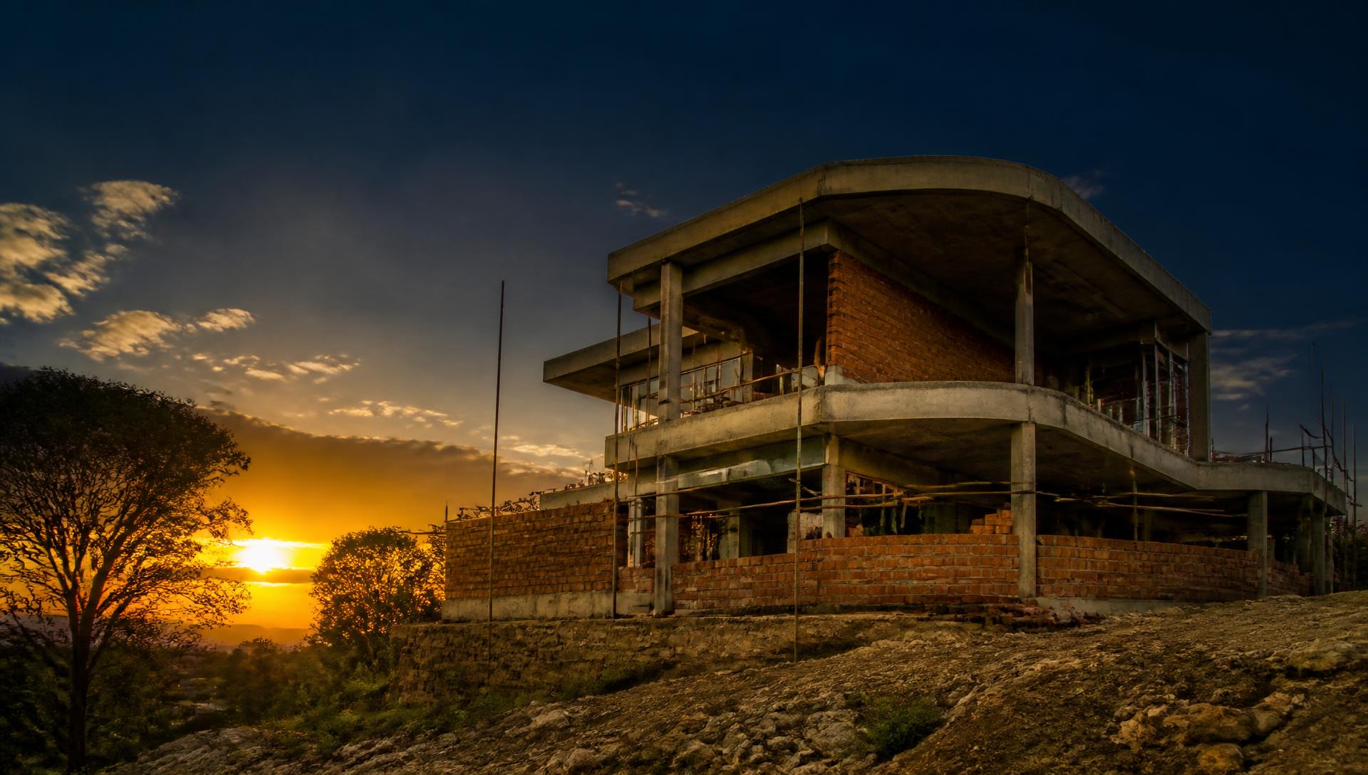House under construction near Harare at sunset
